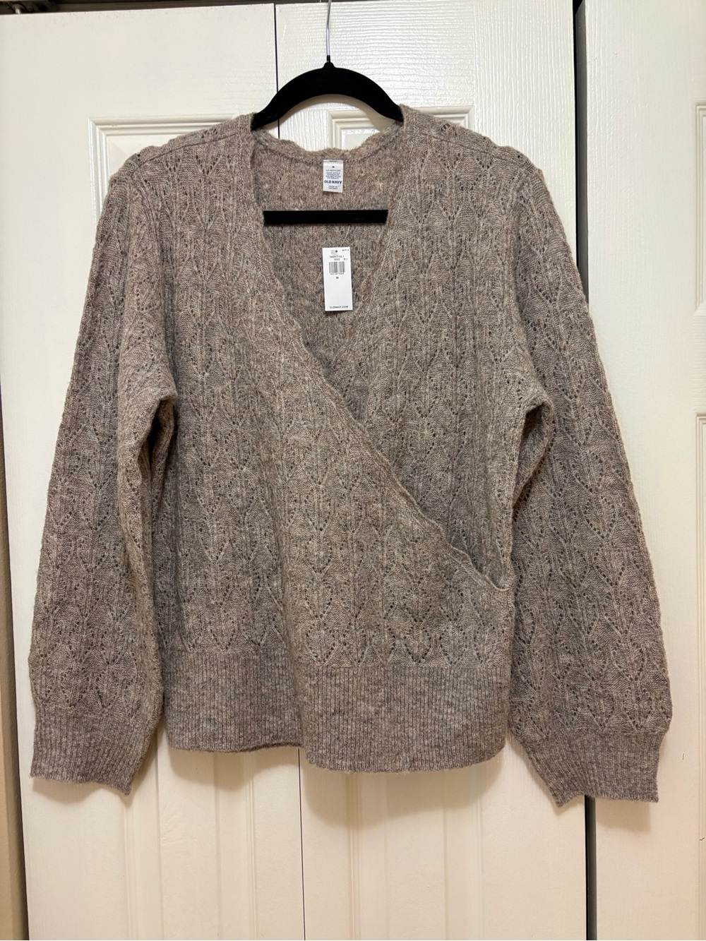Old Navy Taupe V-Neck Cable Wrap Sweater